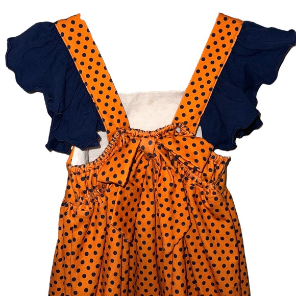 Orange and navy polka dot dress 2T - Picture 5 of 6